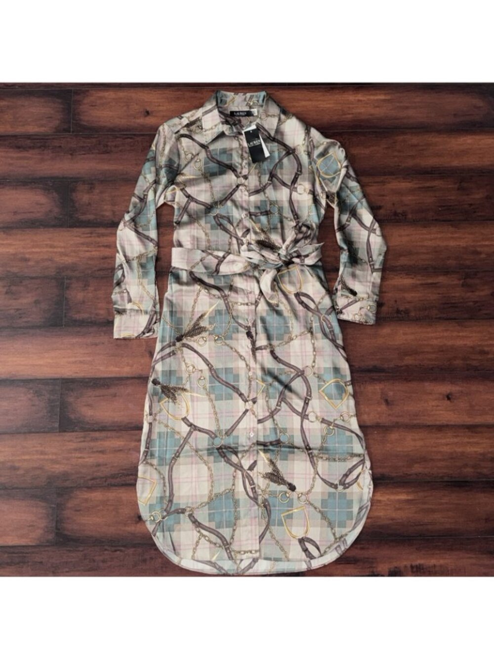 Lauren Ralph Lauren Women's Brown Plaid Twill Equestrian Shirtdress Size 8 - Picture 3 of 12